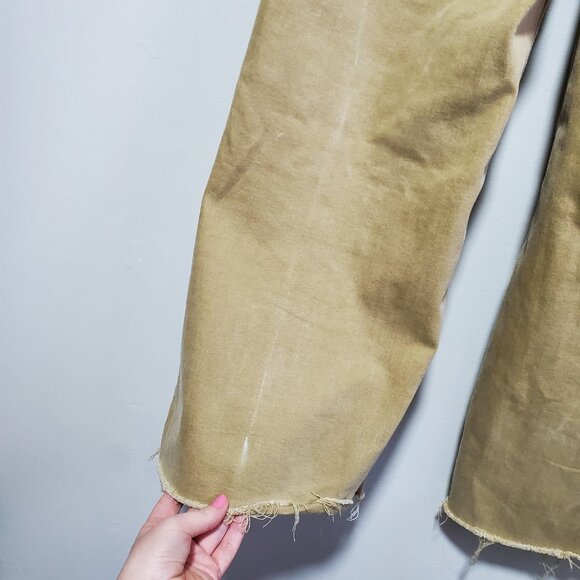 OAT NYC High-Rise Wide Leg 27" Jeans Raw Hem Stretch Neutral Gold Tan Women's 28 - Picture 16 of 16